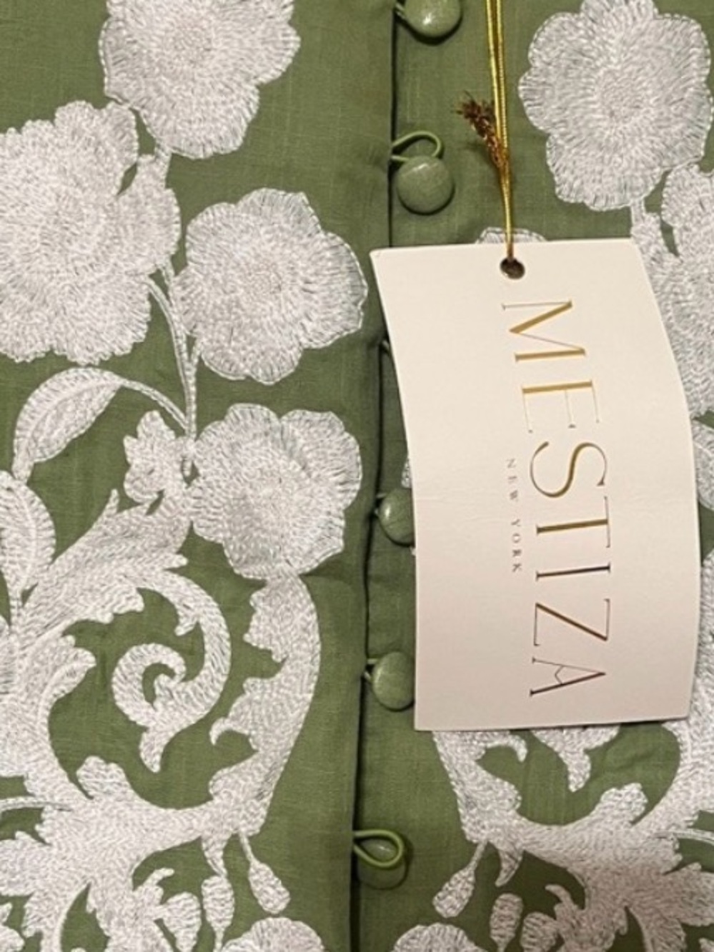Mestiza Olive Green Embroidered Floral dress